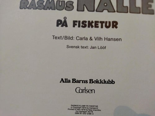 Rasmus Nalle på fisketur av Carla & Vilh Hansen. bok. Very Fine+