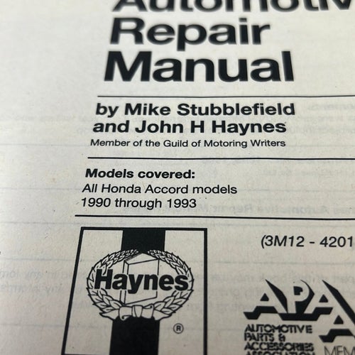 Honda Accord Haynes Repair Manual 1990-1993
