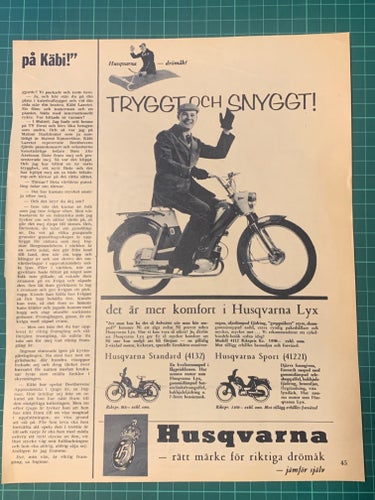 Retro-annons ”Husqvarna - rätt märke för riktiga drömåk” från 1961