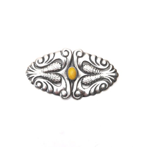 H. N. Hviid & Co silver antik brosch jugend med bärnsten