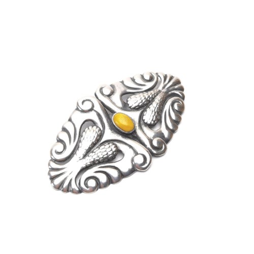 H. N. Hviid & Co silver antik brosch jugend med bärnsten