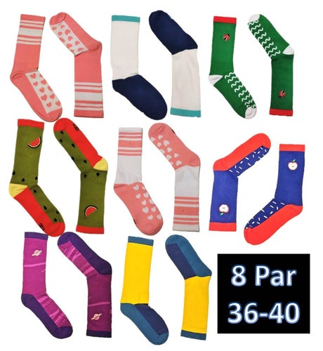 8 Par Tenis Strumpor-Färgglada Socks Storlek 36-40