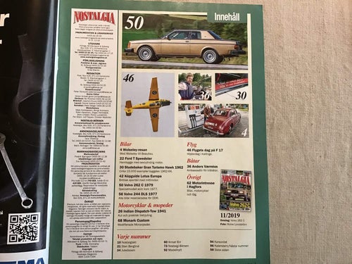 NOSTALGIA NR 11 2019 MYCKET OM VOLVO,FLYGDAG F 17,ANDERS VAERNEUS,MONARK,