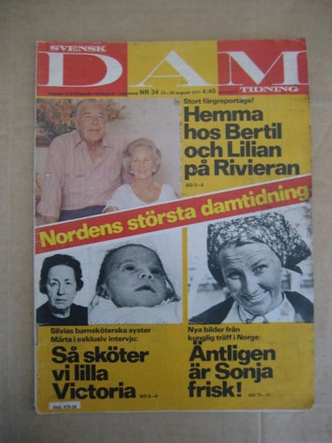 Svensk Dam-Tidning Nr:34-1977 (Kungafamiljen, Maud Adams, Muhammad Ali, Nisse A