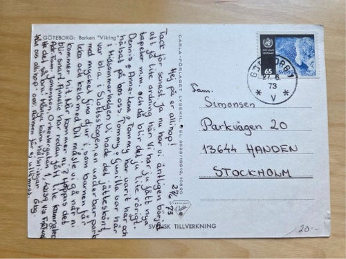 Barken Viking i Göteborg stämplad Göteborg 27/6 1973