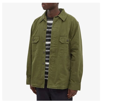 BEAMS plus Green overshirt herringbone - Storlek L
