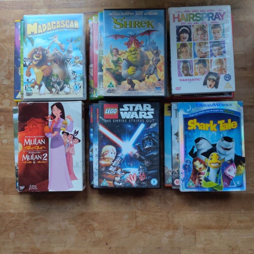 DVD-filmer: Madagascar, Shrek, Hairspray, Mulan, Star Wars, Hajfensgänget