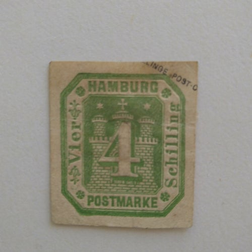 Hamburg 4 shilling Postmarke årtal 1859