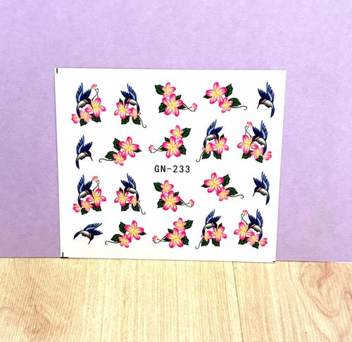 Nail Art Stickers exotiska rosa gula blommor kolibri fåglar naglar trend cute