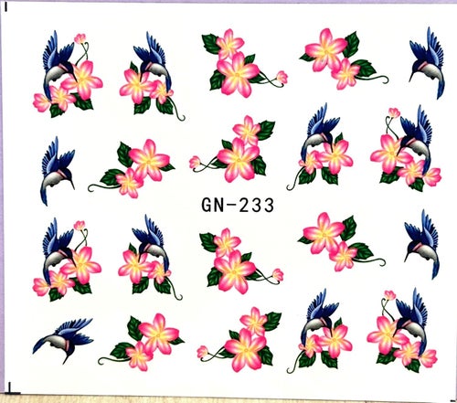Nail Art Stickers exotiska rosa gula blommor kolibri fåglar naglar trend cute