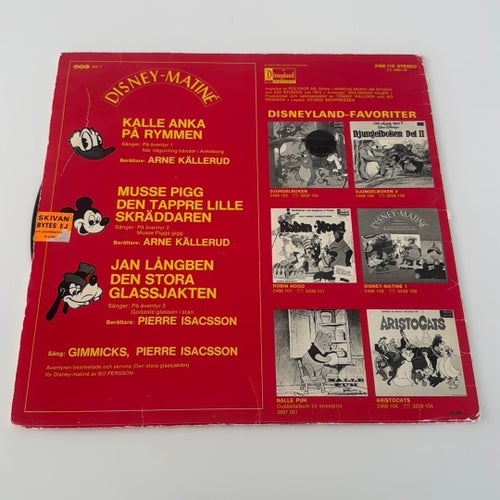 Disney-Matine Volym 2 LP med Kalle Anka, Musse Pigg, Långben