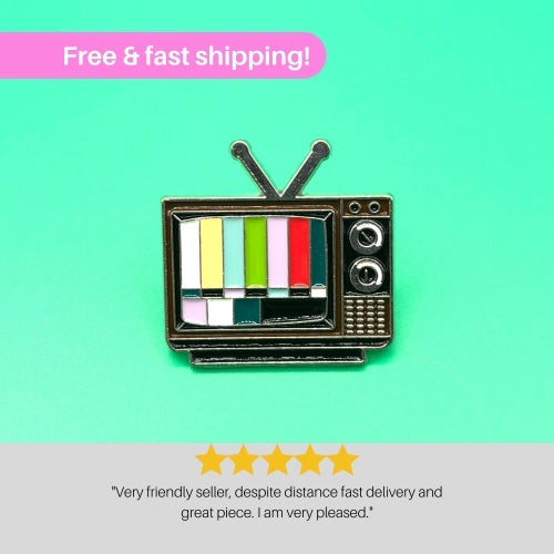 No Signal TV Enamel Pin | Retro Vintage Television Static Badge Brooch