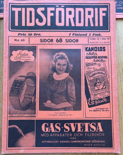 Tidsfördrif 1939–1941 – 5 originalnummer – svensk retro tidning, reklam & serier