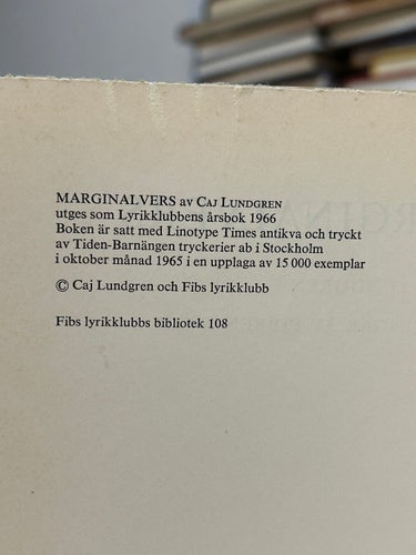 Marginalvers av Caj Lundgren, Kajenn. Bok. Very good plus
