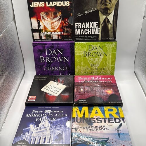 Ljudböcker: Dan Brown, Jens Lapidus, Peter Robinson, Mari Jungstedt, Kristina