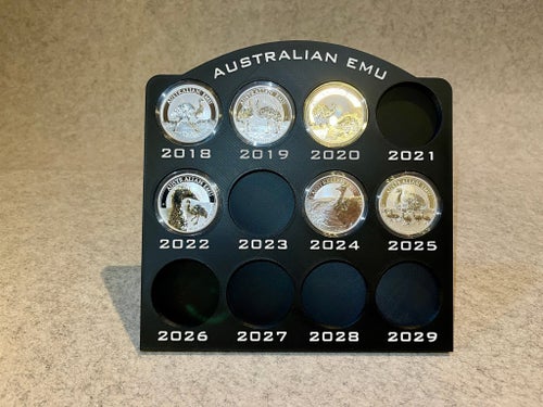 Display ställ för 12 1oz silvermynt Australian Emu samling