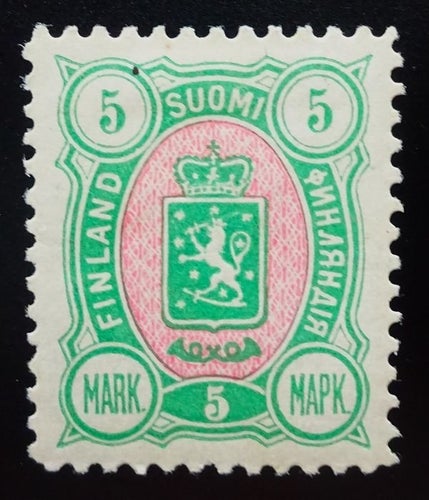 FINLAND 87. BRA 5 MK * GRÖN/ RÖD ÅR 1889...OANVÄNT...
