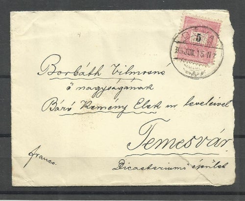 1895.- Ungern - Brev till Deva - svart nummer 5 kreuzer frimärke - Ungern