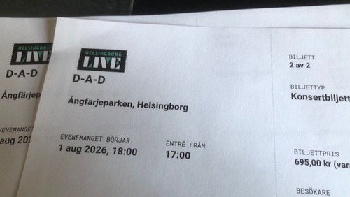 2st. Biljetter Helsingborg Lördag DAD Danko Jones The Baboon Show 550kr rabatt