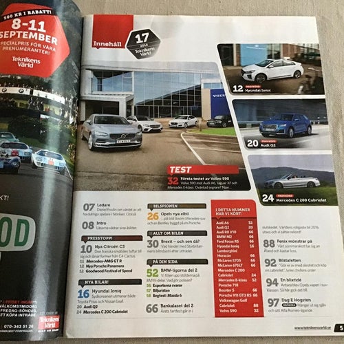 TEKNIKENS VÄRLD NR 17 2016 VOLVO S90,MERCEDES AUDI Q2,PORSCHE,BMW M2,OPEL ELBIL