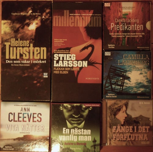7 styck LJUDBÖCKER : DECKARE STIEG LARSSON , CAMILLA LÄCKBERG bl.a.