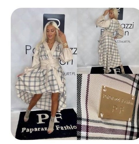 Paparazzi Fashion beige, svart, röd klänning