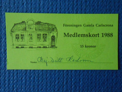 Medlemskort Föreningen Gamla Carlscrona 1988