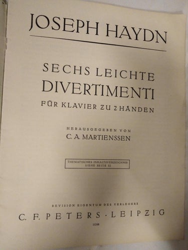 Joseph Haydn: Sechs Leichte Divertimenti Klavier zu 2 Händen, bok. Very Good