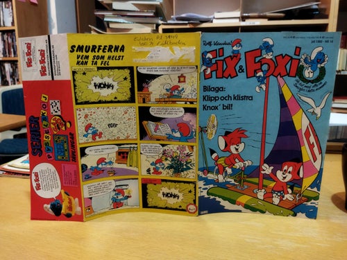 Fix & Foxi 1980 nr 14, Smurfel-pyssel, Klipp och klistra Knox bil + kupong