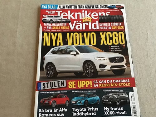 TEKNIKENS VÄRLD NR 7 2017 VOLVO XC60,TOYOTA PRIUS,PEUGEOT 5008,SKODA,POLESTAR