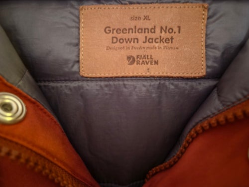 Fjällräven Greenland No:1 down rostbrun och mörkblå jacka, storlek XL