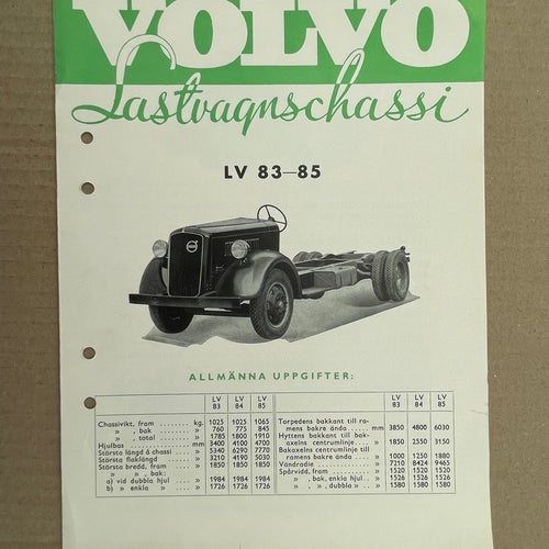 VOLVO Försäljningsbroschyr Lastvagnschassi LV 83-85