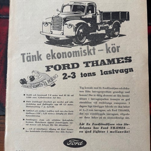 Ford Thames lastvagn 1950 annons