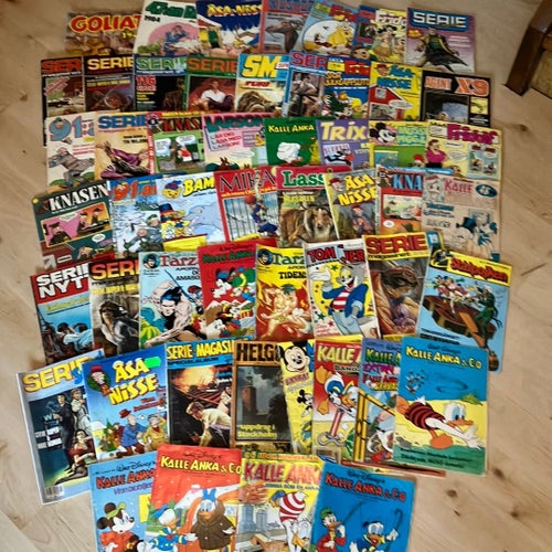 Serietidningar 4kg blandat , Kalle Anka, Agent x9, Tarzan, Helgonet, Kkase