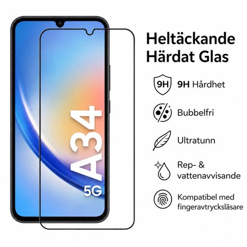 2st Samsung Galaxy A34 9H Härdat Glas Skärmskydd - Heltäckande Kant-till-Kant