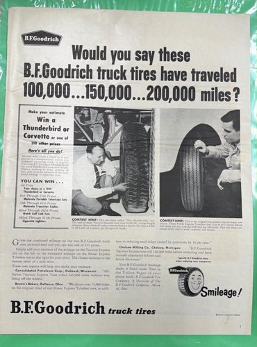 Tidningsutdrag 1959 B.F. Goodrich Tires