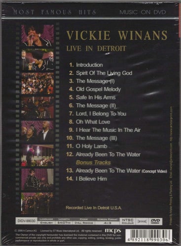 Most Famous Hits: VICKIE WINANS - Live In Detroit - DVD (INPLASTAD)