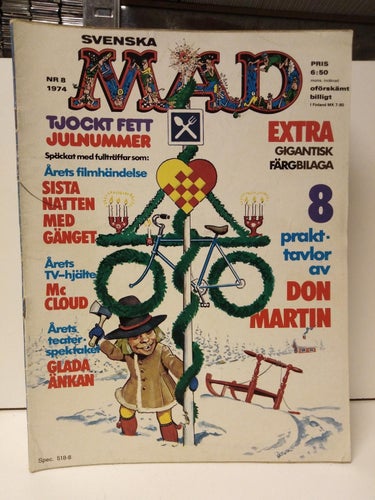 Svenska Mad 1974 nr 8 julnummer. Med färgbilaga. Very Good Plus