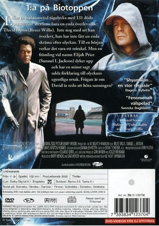 Unbreakable (2000) M Night Shyamalan med Bruce Willis och Samuel L Jackson.