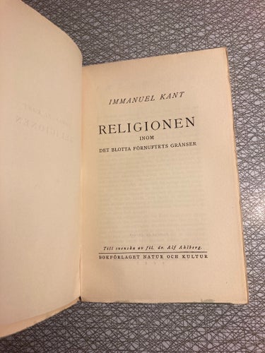 Religionen av Immanuel Kant. Tryckt 1927.