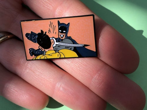 Batman Slapping Robin Enamel Pin | My Parents Are Dead Meme Badge Brooch