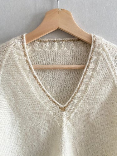 Vintage Handstickad Vit tröja med guld detalj, M
