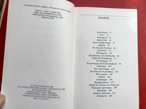 SVJ Stora Vänliga Jätten Roald Dahl Quentin Blake 1987
