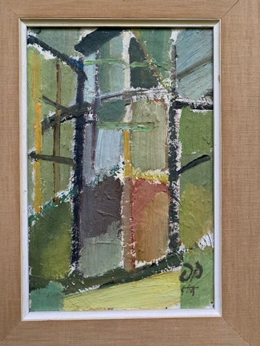 Orvar Palm olja på pannå abstrakt 1950-tal