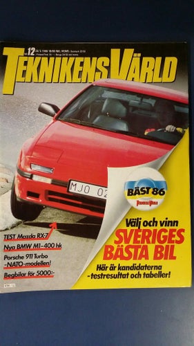 Teknikens Värld nr 12 1986: Mazda RX-7, Peugeot 309, Maserati 450S