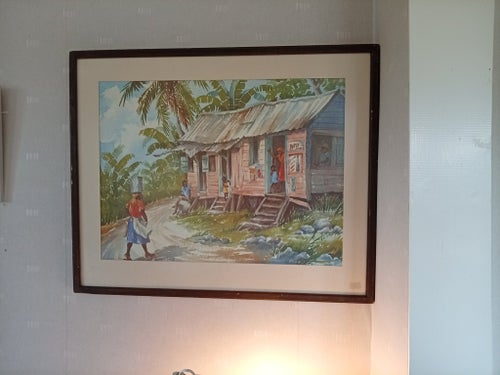 M.K. RHODES, JAMAICA ,VINTAGE INRAMAT TRYCK. MÅTT I RAM 52,5 X 42,5 CM.