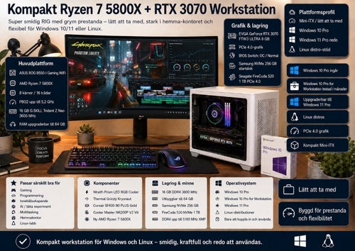 ITX chassi - AMD Ryzen 7 5800X RAM 16GB SSD NVME 1TB GeForce RTX 3070 8GB