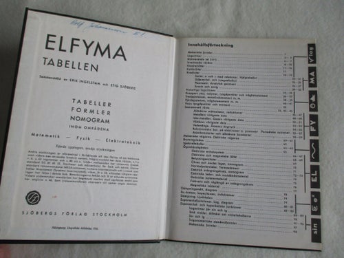 Elfyma Tabellen. Av Erik Ingelstam och Stig Sjöberg. Bok. 1966.
