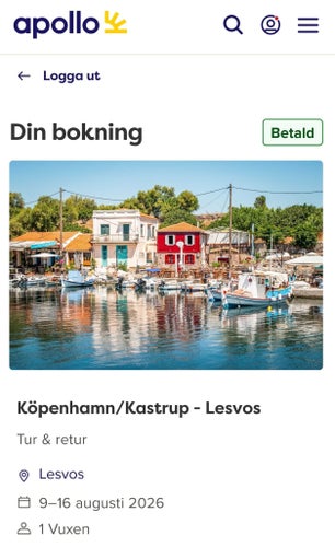 Flygbiljett Köpenhamn - Lesvos 9-16 Aug
