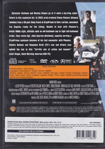 DVD / Demolition Man / Sylvester Stallone, Sandra Bullock / Nära Nyskick